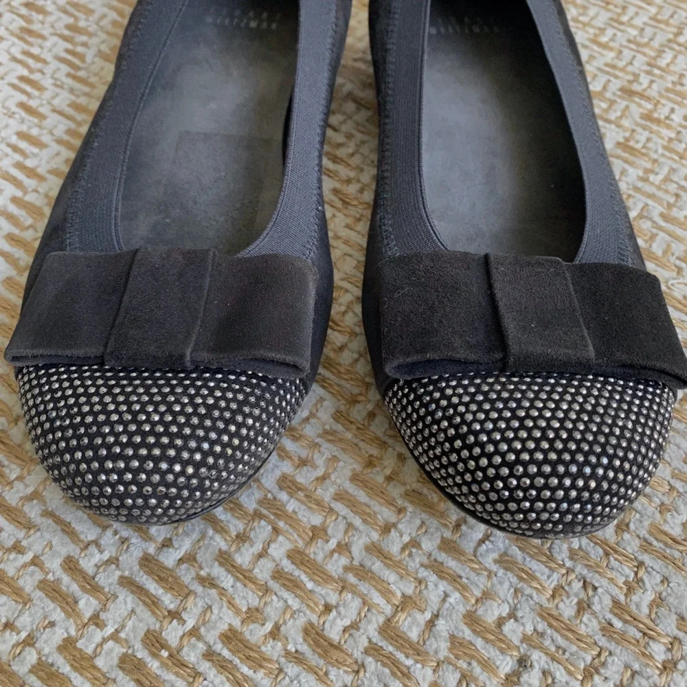 Stuart Weitzman Cabot Suede Studded Cup Bow Flats - 6-1/2 - Picture 6 of 10